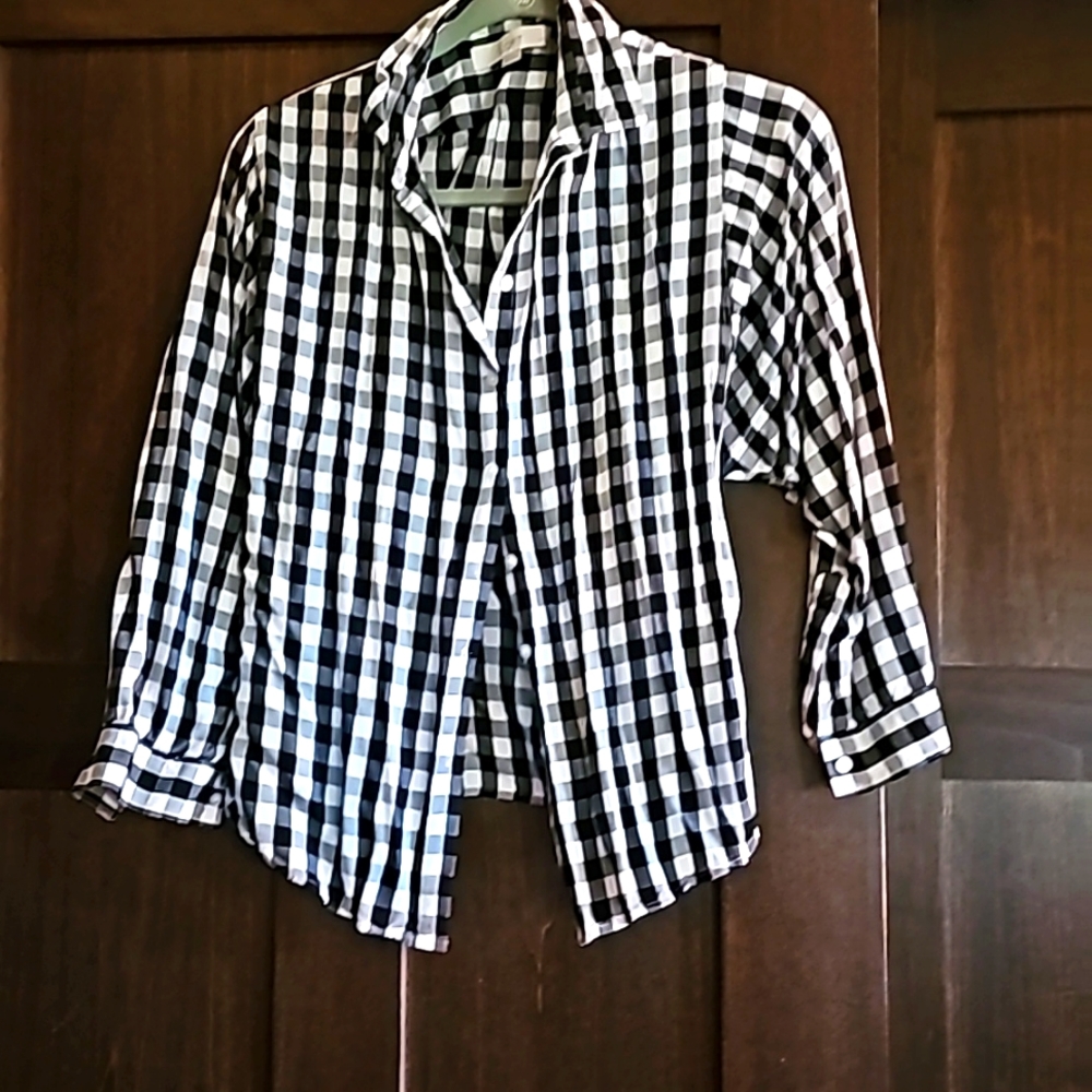 Loft XXS black & white checkered button-down